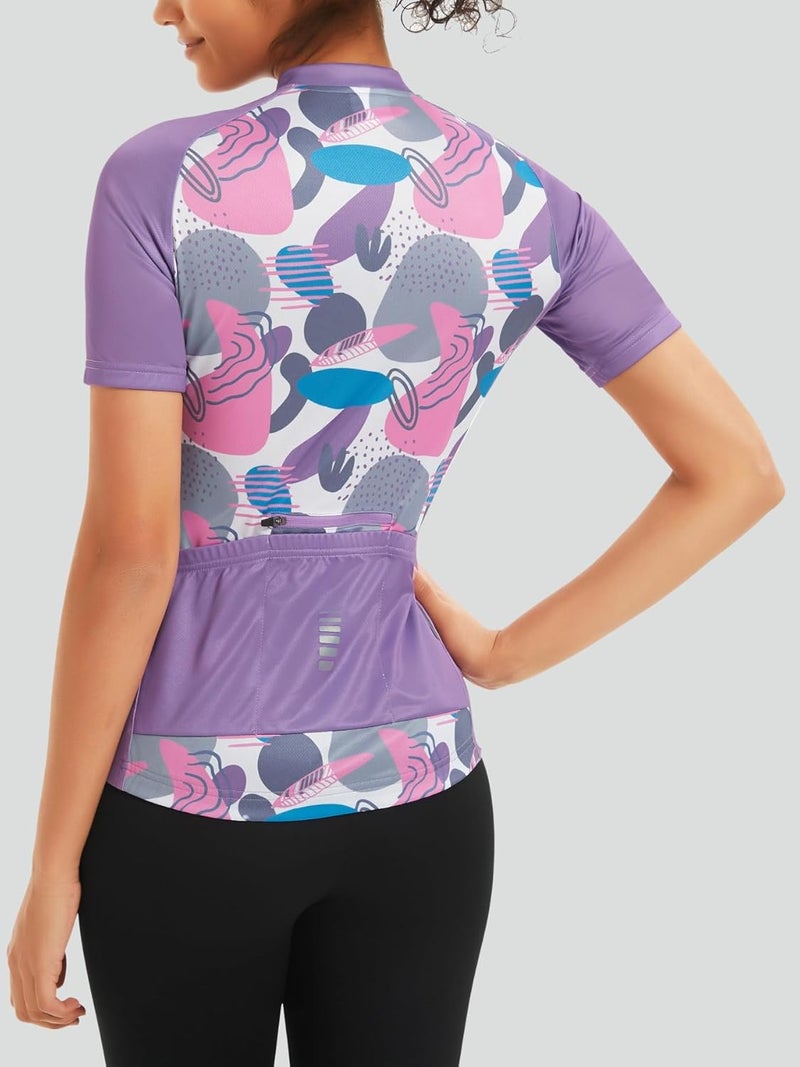 qualidyne Women's Cycling Jersey Short Sleeve with Rear Pockets Full Zipper Bike Shirts Quick Dry Biking Bicycle Jersey - Image 5